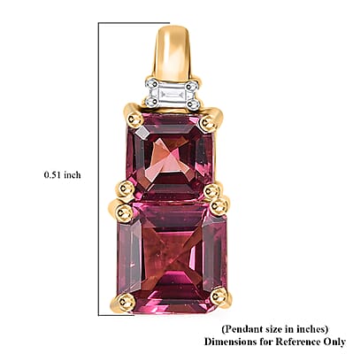 Certified & Appraised Luxoro AAA Asscher Cut Ouro Fino Rubellite and I2 Diamond 1.08 ctw Pendant without Chain in 10K Yellow Gold