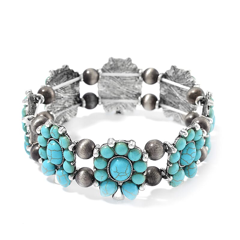 Blue Howlite, Resin Stretch Bracelet in Silvertone 90.00 ctw