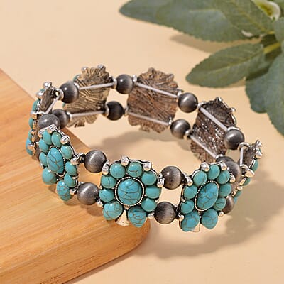 Blue Howlite, Resin Stretch Bracelet in Silvertone 90.00 ctw