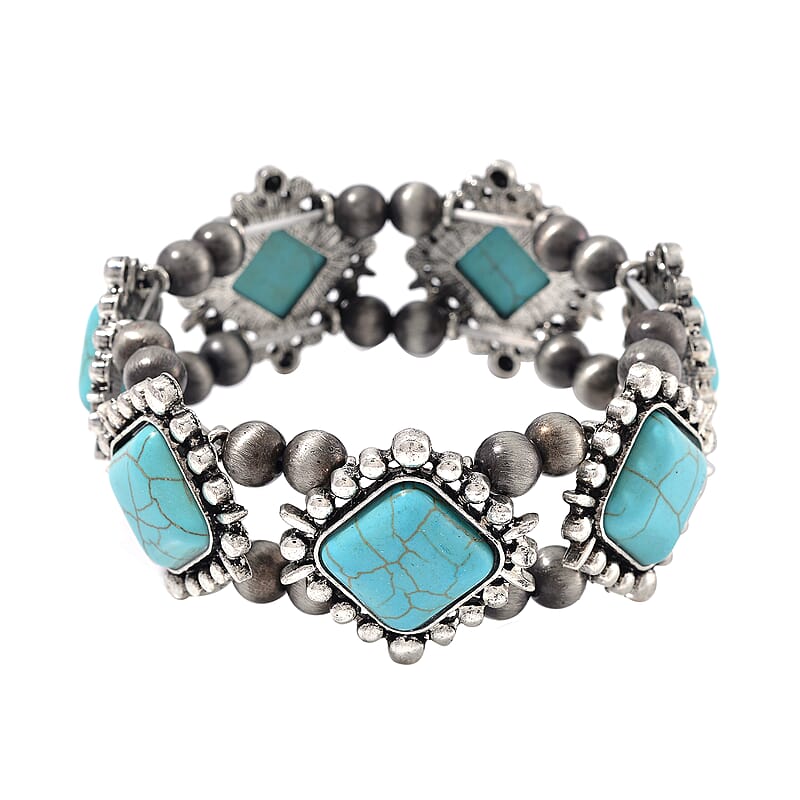 Blue Howlite and Resin 70.00 ctw Stretch Bracelet in Silvertone