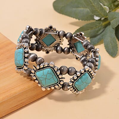 Blue Howlite and Resin 70.00 ctw Stretch Bracelet in Silvertone