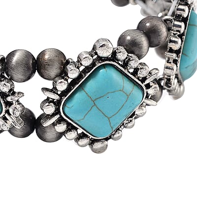 Blue Howlite and Resin 70.00 ctw Stretch Bracelet in Silvertone