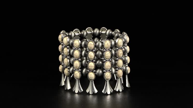 Doorbuster White Howlite, Resin Stretch Bracelet in Silvertone 45.00 ctw