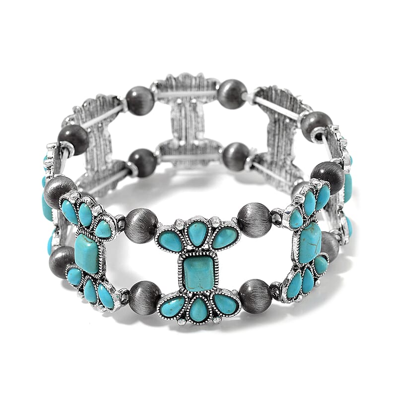 Blue Howlite and Resin 40.00 ctw Stretch Bracelet in Silvertone