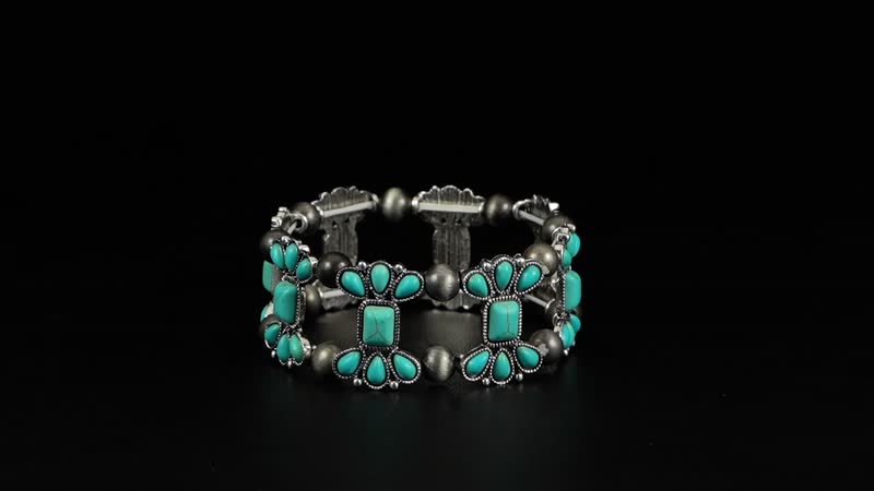 Doorbuster Blue Howlite, Resin Stretch Bracelet in Silvertone 40.00 ctw