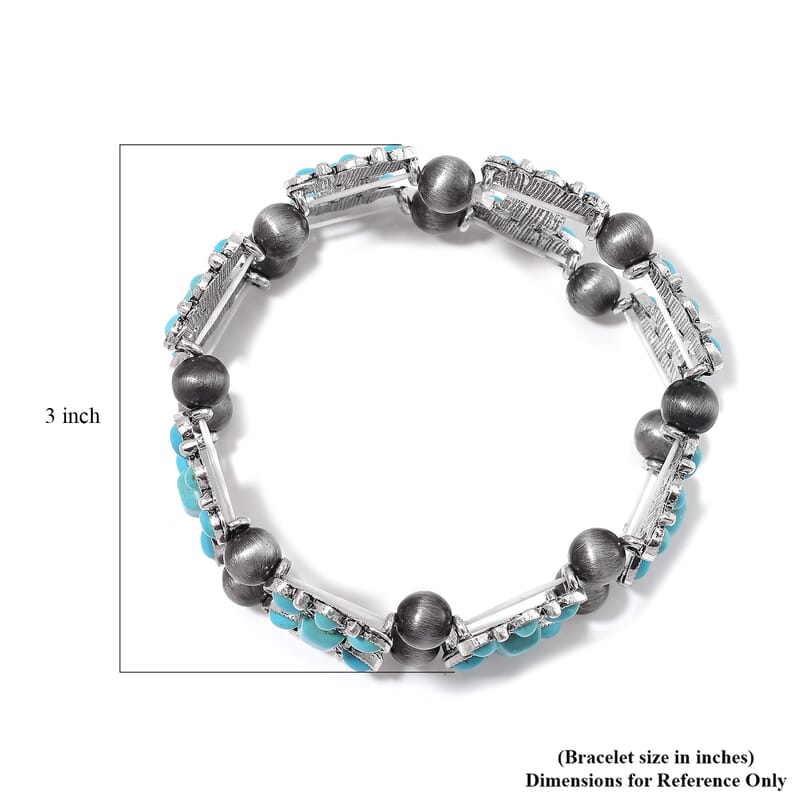 Blue Howlite and Resin 40.00 ctw Stretch Bracelet in Silvertone