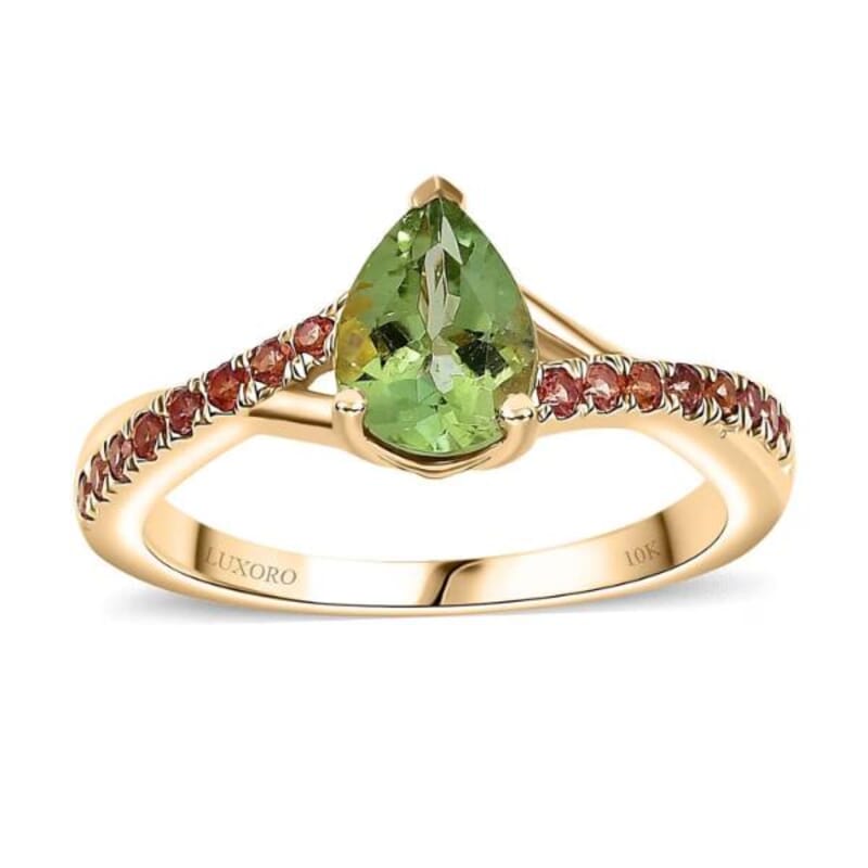Certified & Appraised Luxoro AAA Natural Calabar Green Tourmaline and Padparadscha Sapphire 1.30 ctw Ring in 10K Yellow Gold (Size 10.0)