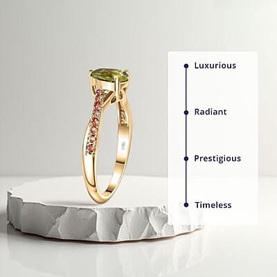 Certified & Appraised Luxoro AAA Natural Calabar Green Tourmaline and Padparadscha Sapphire 1.30 ctw Ring in 10K Yellow Gold (Size 10.0)