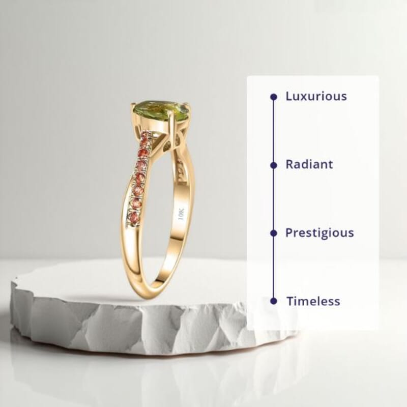 Certified & Appraised Luxoro AAA Natural Calabar Green Tourmaline and Padparadscha Sapphire 1.30 ctw Ring in 10K Yellow Gold (Size 10.0)