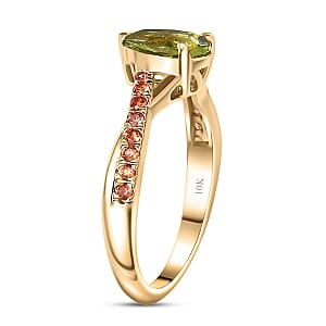 Certified & Appraised Luxoro AAA Natural Calabar&nbsp;Green Tourmaline and Padparadscha Sapphire 1.30 ctw Ring in 10K Yellow Gold (Size 10.0)