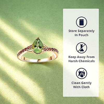 Certified & Appraised Luxoro AAA Natural Calabar Green Tourmaline and Padparadscha Sapphire 1.30 ctw Ring in 10K Yellow Gold (Size 10.0)