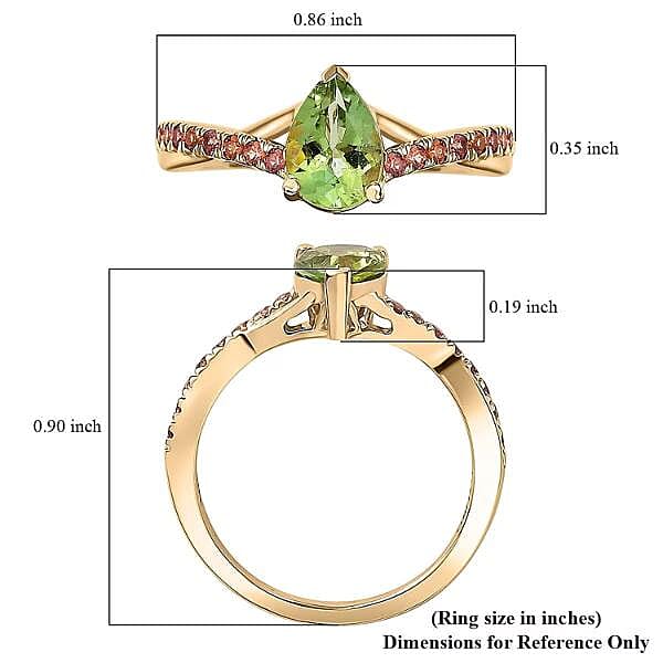 Certified & Appraised Luxoro AAA Natural Calabar Green Tourmaline and Padparadscha Sapphire 1.30 ctw Ring in 10K Yellow Gold (Size 10.0)
