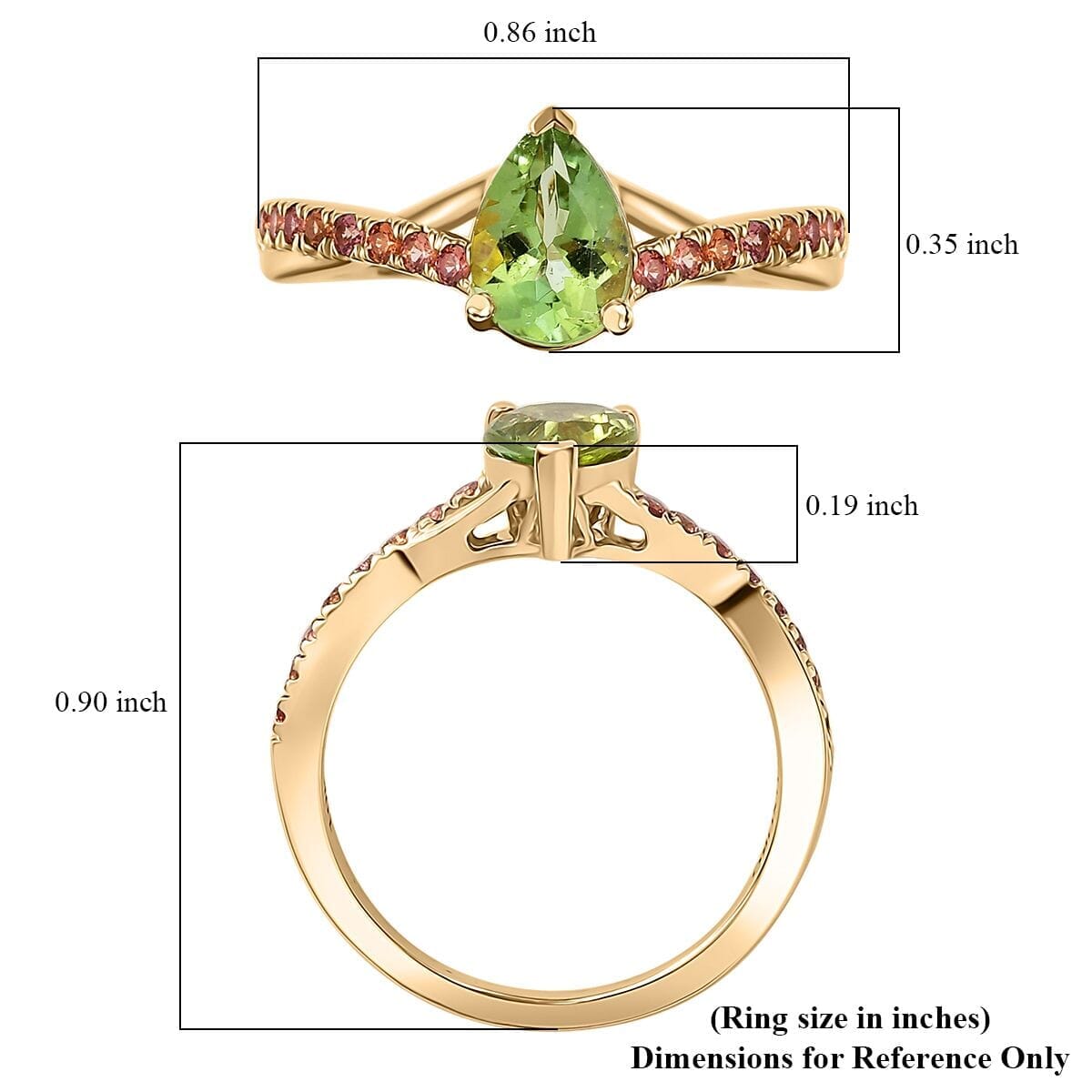 Certified & Appraised Luxoro AAA Natural Calabar Green Tourmaline and Padparadscha Sapphire 1.30 ctw Ring in 10K Yellow Gold (Size 10.0) image number 5