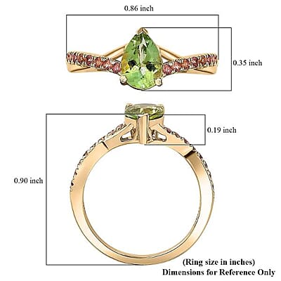 Certified & Appraised Luxoro AAA Natural Calabar Green Tourmaline and Padparadscha Sapphire 1.30 ctw Ring in 10K Yellow Gold (Size 10.0)