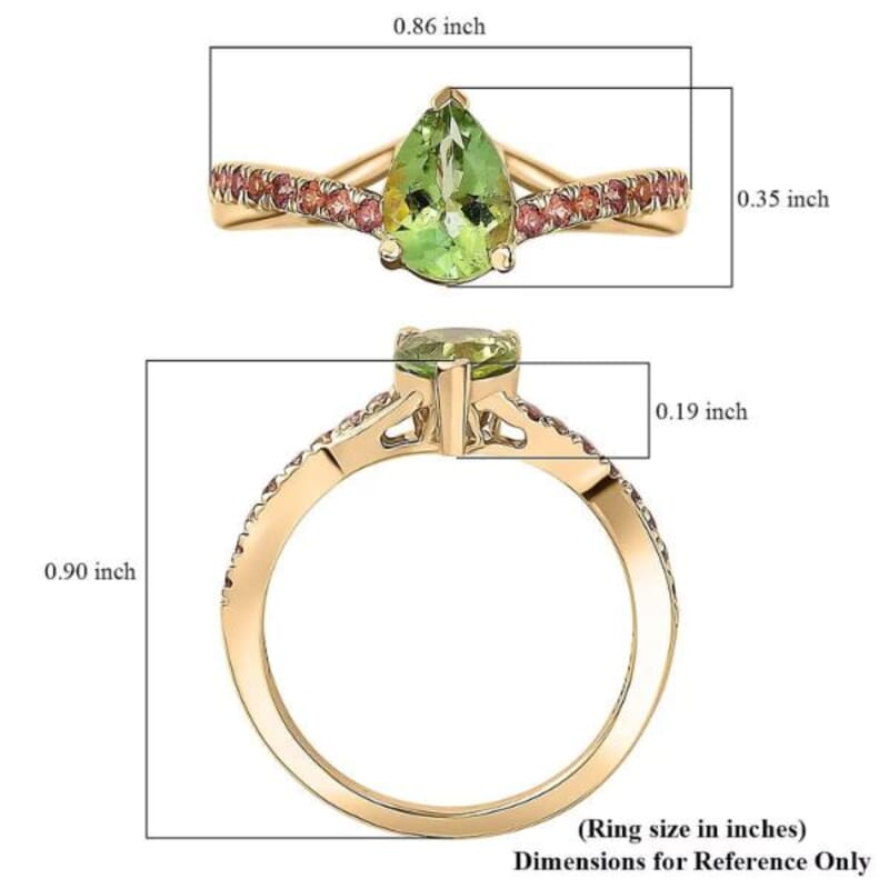 Certified & Appraised Luxoro AAA Natural Calabar Green Tourmaline and Padparadscha Sapphire 1.30 ctw Ring in 10K Yellow Gold (Size 10.0)