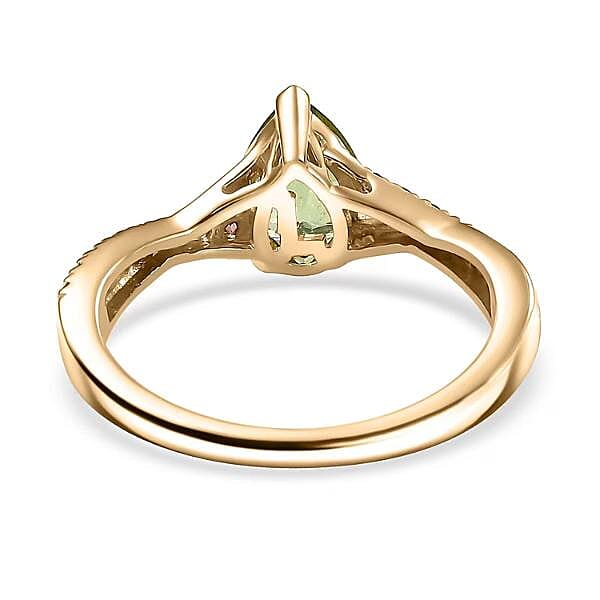 Certified & Appraised Luxoro AAA Natural Calabar Green Tourmaline and Padparadscha Sapphire 1.30 ctw Ring in 10K Yellow Gold (Size 10.0)