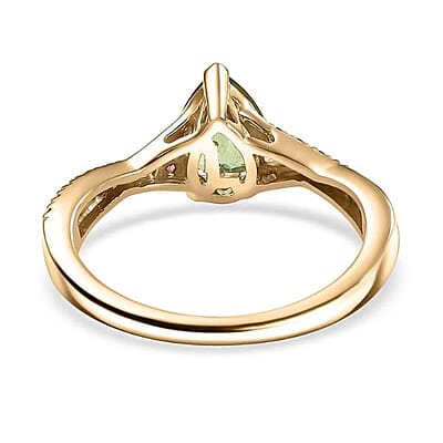 Certified & Appraised Luxoro AAA Natural Calabar Green Tourmaline and Padparadscha Sapphire 1.30 ctw Ring in 10K Yellow Gold (Size 10.0)