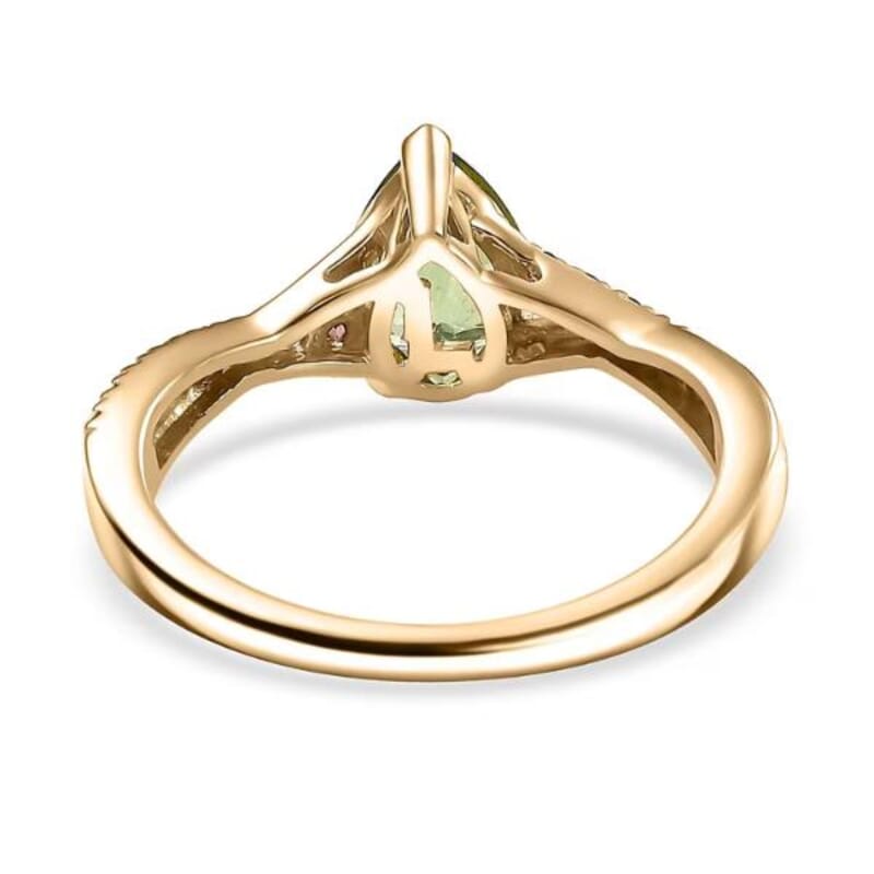 Certified & Appraised Luxoro AAA Natural Calabar Green Tourmaline and Padparadscha Sapphire 1.30 ctw Ring in 10K Yellow Gold (Size 10.0)