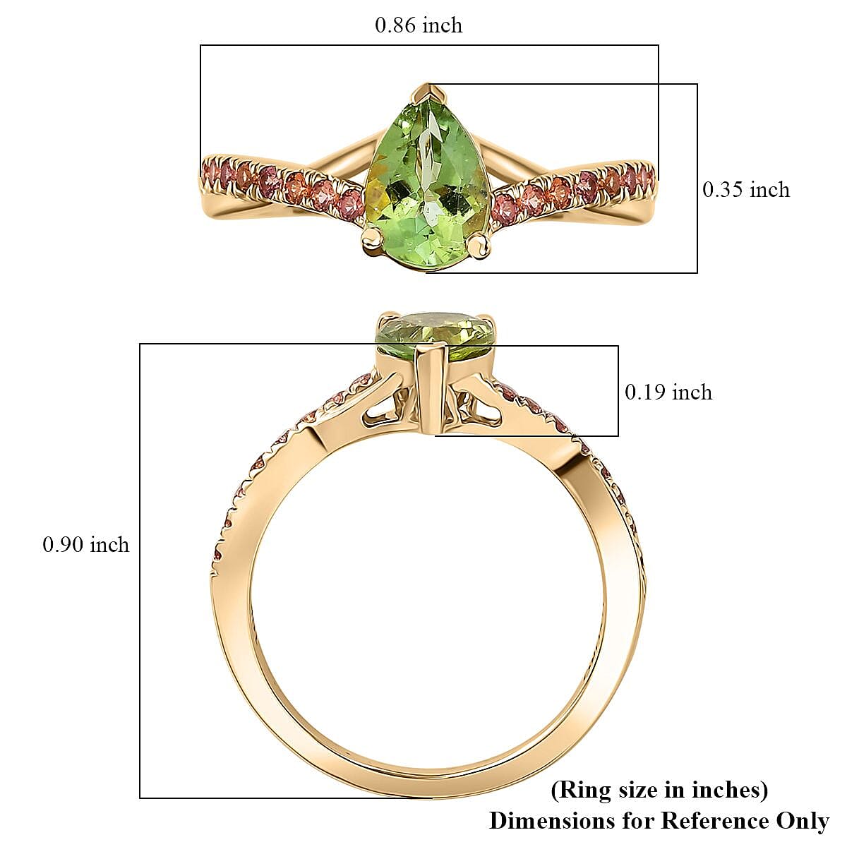 Certified & Appraised Luxoro AAA Natural Calabar Green Tourmaline and Padparadscha Sapphire 1.30 ctw Ring in 10K Yellow Gold (Size 6.0) image number 5