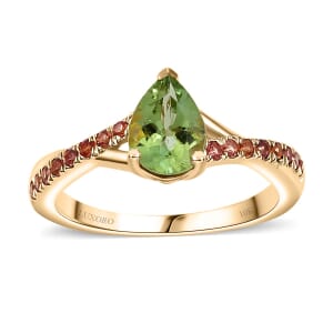 Certified & Appraised Luxoro AAA Natural Calabar Green Tourmaline and Padparadscha Sapphire 1.30 ctw Ring in 10K Yellow Gold (Size 7.0)