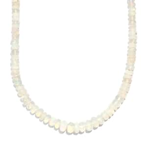 Premium Ethiopian Welo Opal Beaded 40.00 ctw Necklace 18 Inches in Rhodium Over Sterling Silver