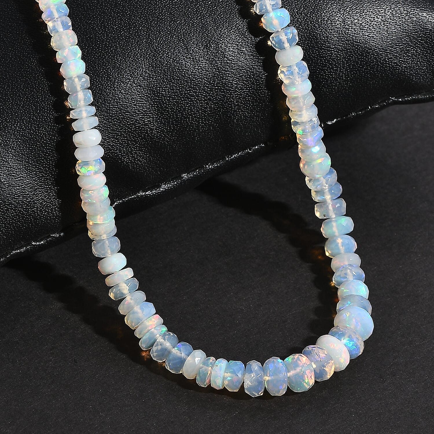 Premium Ethiopian Welo Opal Beaded 40.00 ctw Necklace 18 Inches in Rhodium Over Sterling Silver