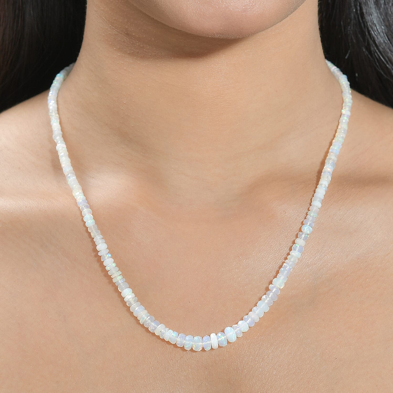 Premium Ethiopian Welo Opal Beaded 40.00 ctw Necklace 18 Inches in Rhodium Over Sterling Silver