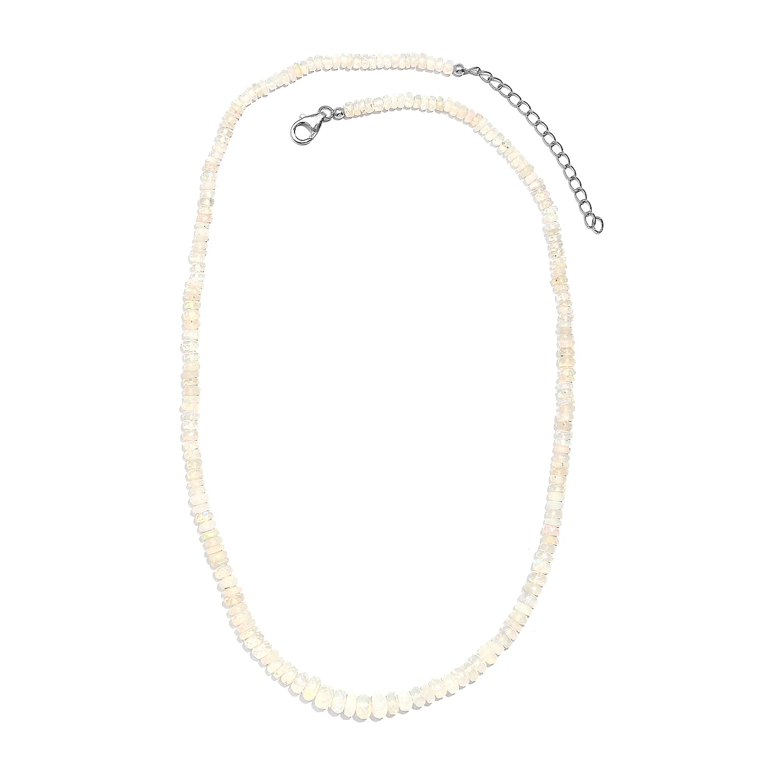 Premium Ethiopian Welo Opal Beaded 40.00 ctw Necklace 18 Inches in Rhodium Over Sterling Silver