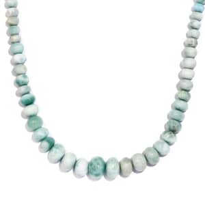 Natural Green Larimar 120.00 ctw Beaded Necklace in Rhodium Over Sterling Silver 18 Inche