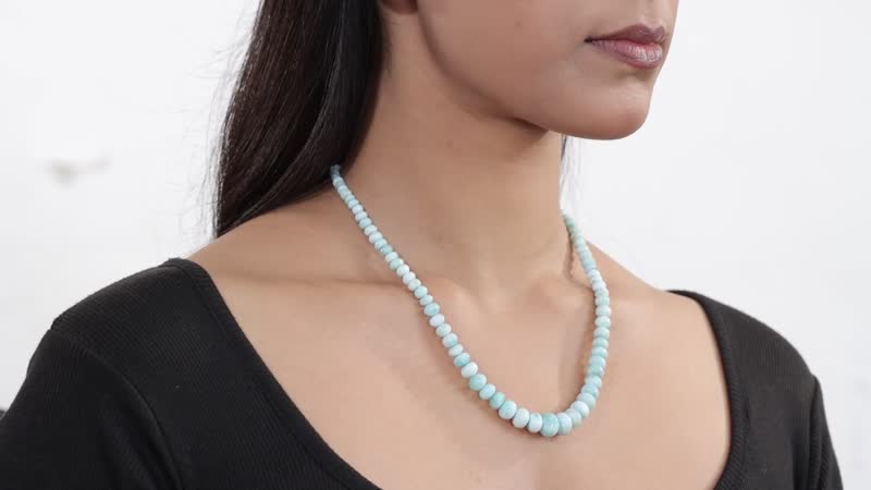 Natural Green Larimar 120.00 ctw Beaded Necklace in Rhodium Over Sterling Silver 18 Inche