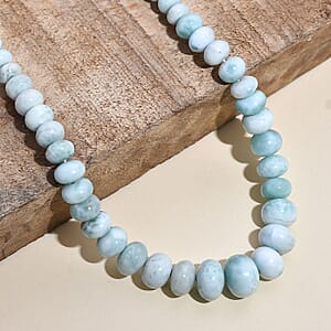 Natural Green Larimar 120.00 ctw Beaded Necklace in Rhodium Over Sterling Silver 18 Inche