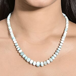 Natural Green Larimar 120.00 ctw Beaded Necklace in Rhodium Over Sterling Silver 18 Inche