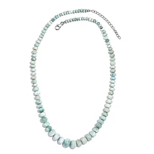 Natural Green Larimar 120.00 ctw Beaded Necklace in Rhodium Over Sterling Silver 18 Inche