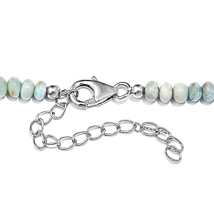 Natural Green Larimar 120.00 ctw Necklace in Rhodium Over Sterling Silver (18 Inches)