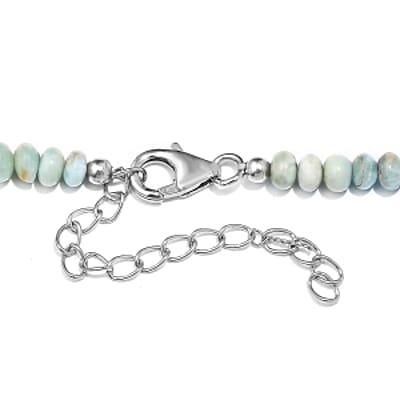 Natural Green Larimar 120.00 ctw Necklace in Rhodium Over Sterling Silver (18 Inches)