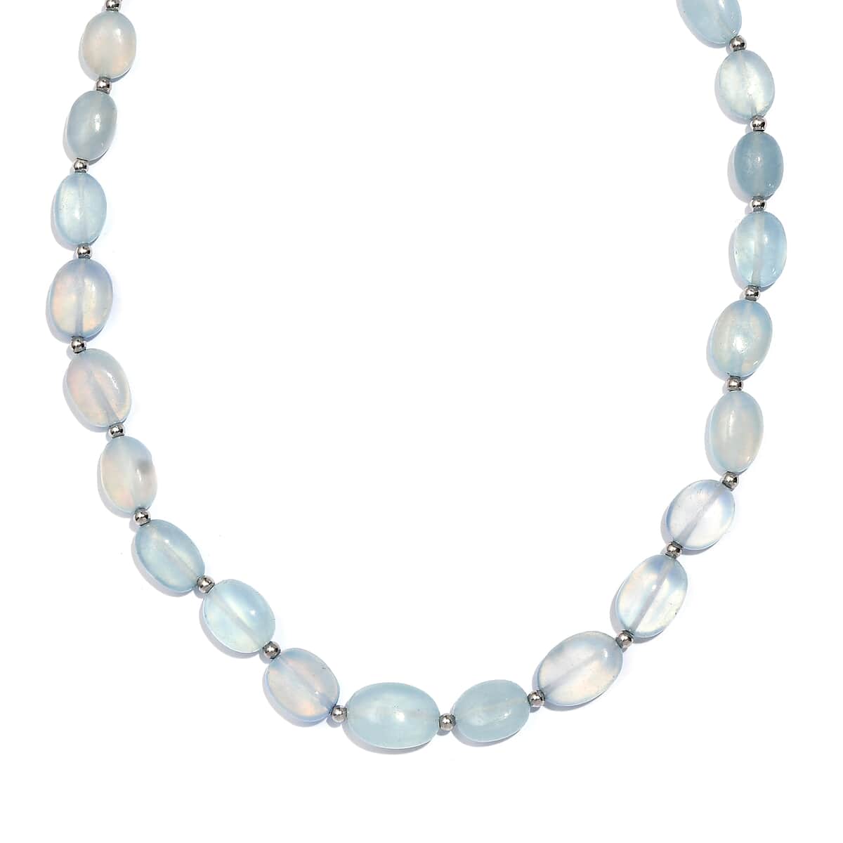 Aquamarine 70.00 ctw Beaded Necklace 18 Inches in Rhodium Over Sterling Silver  image number 0