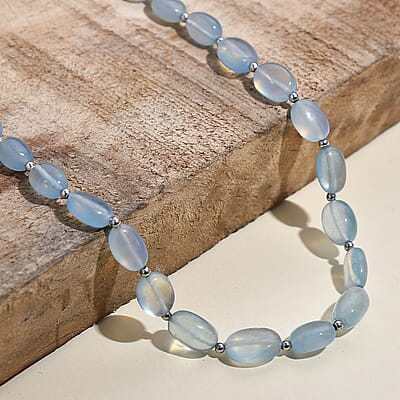 Aquamarine 70.00 ctw Beaded Necklace 18 Inches in Rhodium Over Sterling Silver 