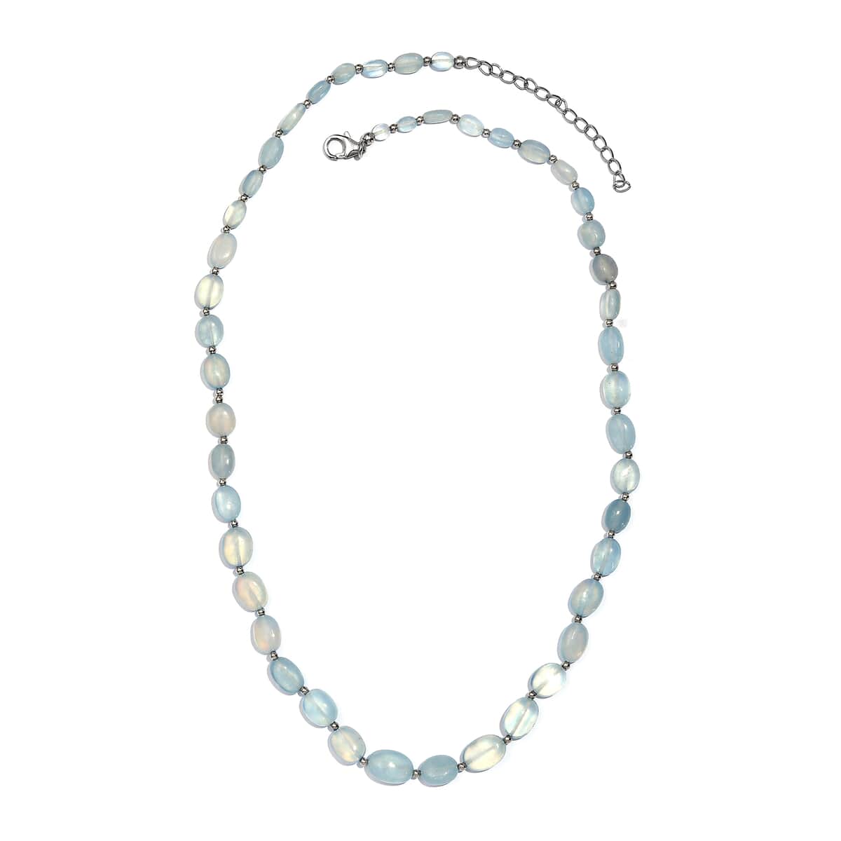 Aquamarine 70.00 ctw Beaded Necklace 18 Inches in Rhodium Over Sterling Silver  image number 3