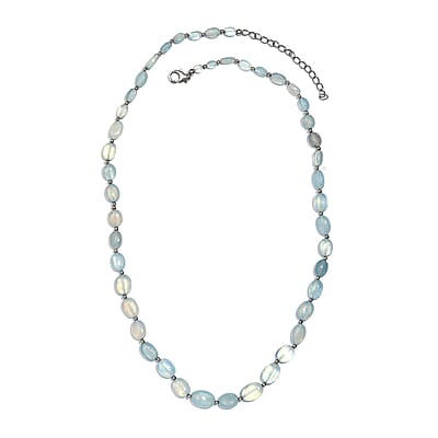 Aquamarine 70.00 ctw Beaded Necklace 18 Inches in Rhodium Over Sterling Silver 