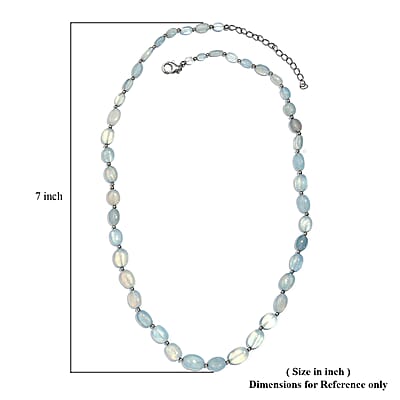 Aquamarine 70.00 ctw Beaded Necklace 18 Inches in Rhodium Over Sterling Silver 