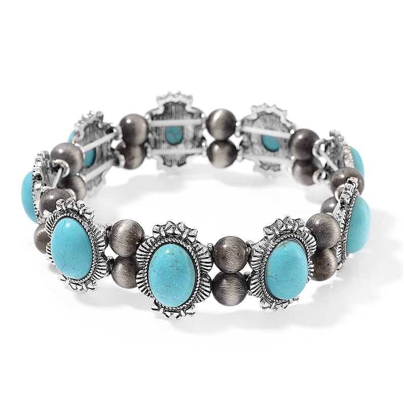 Blue Howlite and Resin 18.00 ctw Stretch Bracelet in Silvertone