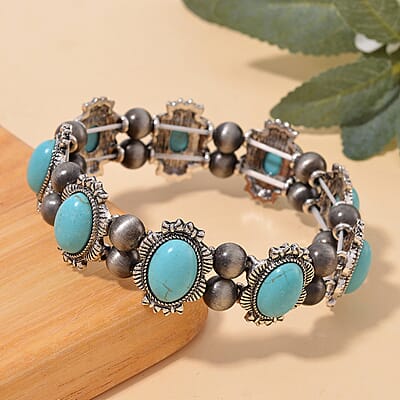 Blue Howlite and Resin 18.00 ctw Stretch Bracelet in Silvertone