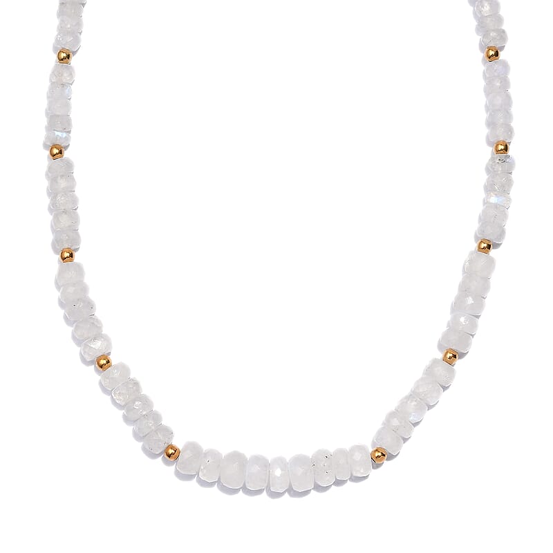 Rainbow Moonstone Beaded 75.00 ctw Necklace 18 Inches in Vermeil Yellow Gold Over Sterling Silver 
