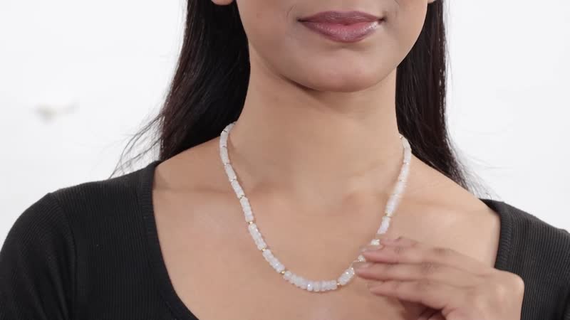Rainbow Moonstone Beaded 75.00 ctw Necklace 18 Inches in Vermeil Yellow Gold Over Sterling Silver