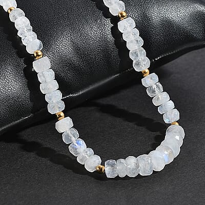 Rainbow Moonstone Beaded 75.00 ctw Necklace 18 Inches in Vermeil Yellow Gold Over Sterling Silver 