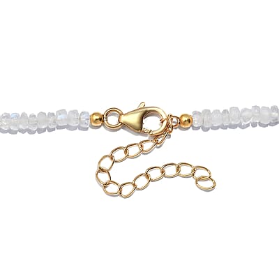 Rainbow Moonstone Beaded 75.00 ctw Necklace 18 Inches in Vermeil Yellow Gold Over Sterling Silver 
