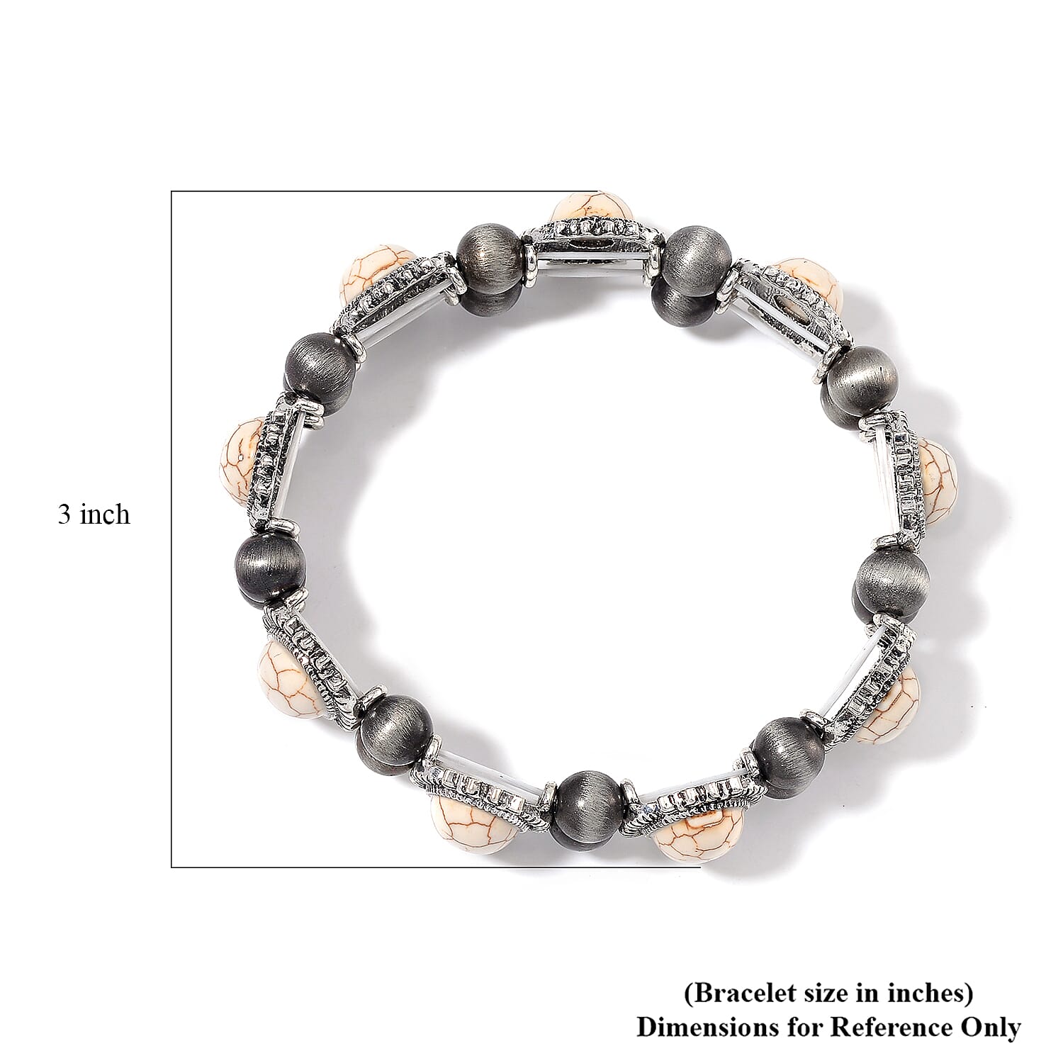 White Howlite and Resin 18.00 ctw Stretch Bracelet in Silvertone