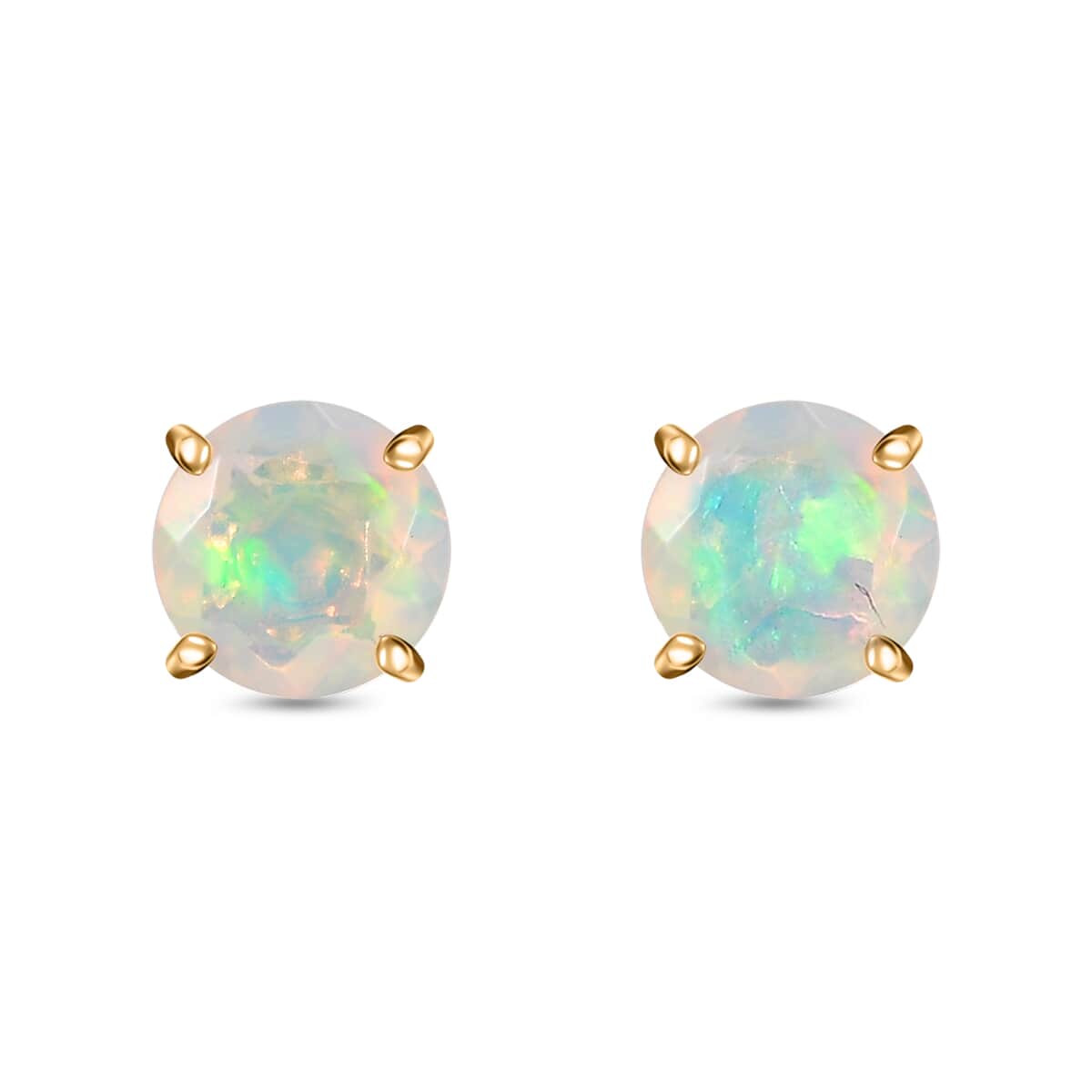 Luxoro AAA Ethiopian Welo Opal 1.60 ctw Solitaire Stud Earrings in 10K Yellow Gold image number 0