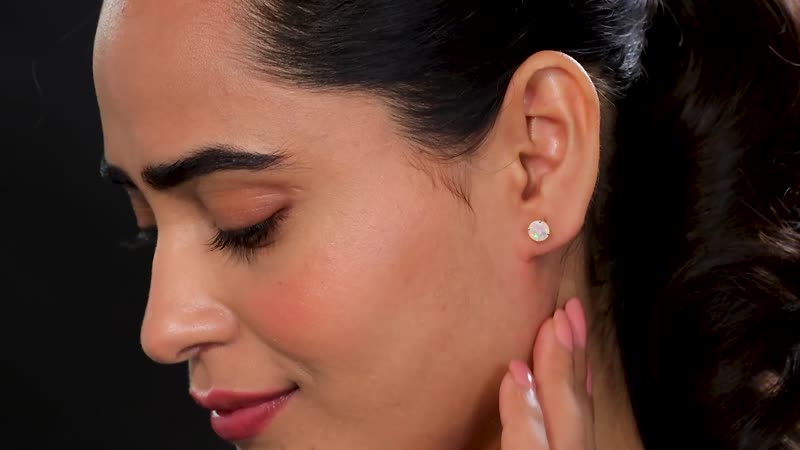 Luxoro AAA Ethiopian Welo Opal 1.60 ctw Solitaire Stud Earrings in 10K Yellow Gold