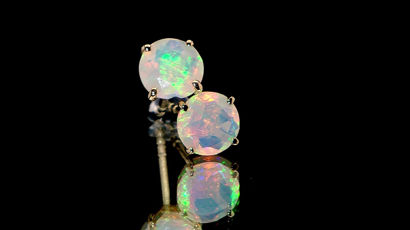 Luxoro AAA Ethiopian Welo Opal 1.60 ctw Solitaire Stud Earrings in 10K Yellow Gold